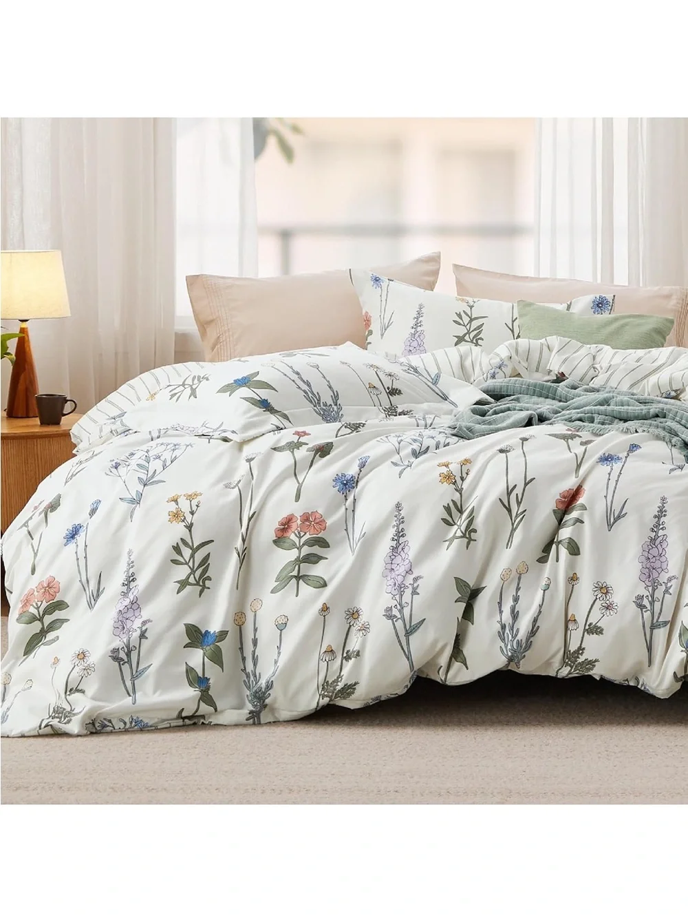 NEW Bedsure Duvet Cover Set w/zipper. Reversible. Floral and Stripe